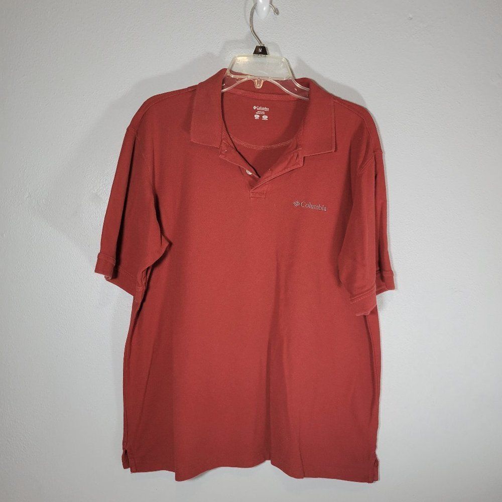 Columbia Mens Polo Burnt Red Short Sleeve Embroidered Size Large